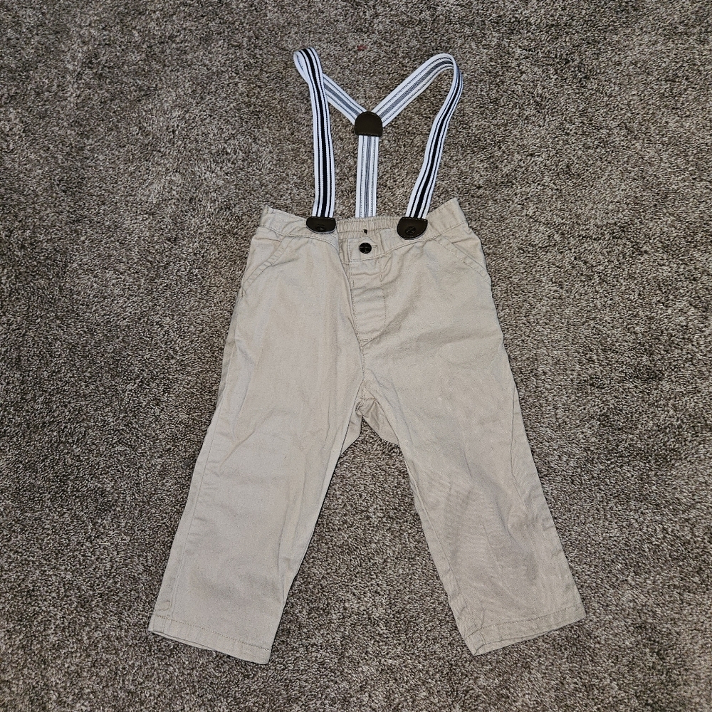 Janie and Jack - Khaki Pants with Suspenders - 12 to 18 Months